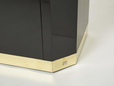 Jean Claude Mahey Signed J C Mahey brass black lacquered sideboard 1970s