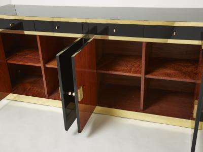 Jean Claude Mahey Signed J C Mahey brass black lacquered sideboard 1970s
