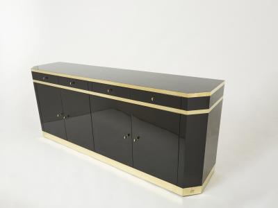 Jean Claude Mahey Signed J C Mahey brass black lacquered sideboard 1970s