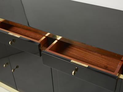 Jean Claude Mahey Signed J C Mahey brass black lacquered sideboard 1970s