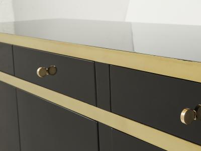 Jean Claude Mahey Signed J C Mahey brass black lacquered sideboard 1970s