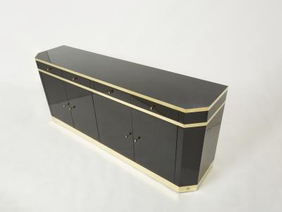 Jean Claude Mahey Signed J C Mahey brass black lacquered sideboard 1970s