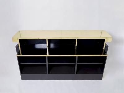Jean Claude Mahey Unique J C Mahey black lacquered brass bar cabinet counter 1970s