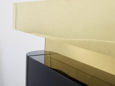 Jean Claude Mahey Unique J C Mahey black lacquered brass bar cabinet counter 1970s