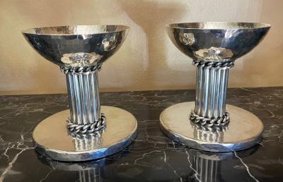 Jean Despres Jean Despres Elegant Candlesticks Signed French Silver Plate Metal