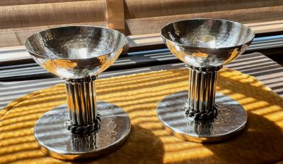 Jean Despres Jean Despres Elegant Candlesticks Signed French Silver Plate Metal