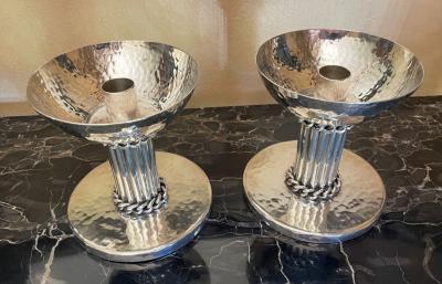 Jean Despres Jean Despres Elegant Candlesticks Signed French Silver Plate Metal