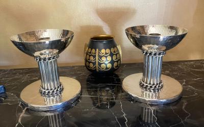 Jean Despres Jean Despres Elegant Candlesticks Signed French Silver Plate Metal