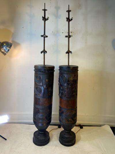 Jean Dunand FRENCH ART DECO AFRICAN DRUM FLOOR LAMPS IN THE MANNER OF JEAN DUNAND