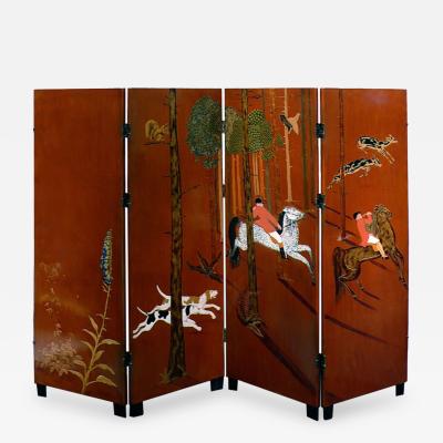 Jean Dunand La Chasse 4 Panel Folding Screen by Jean Dunand