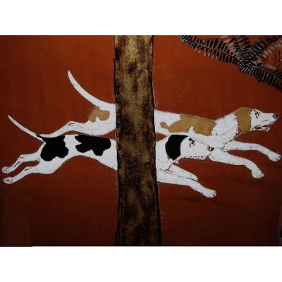 Jean Dunand La Chasse 4 Panel Folding Screen by Jean Dunand