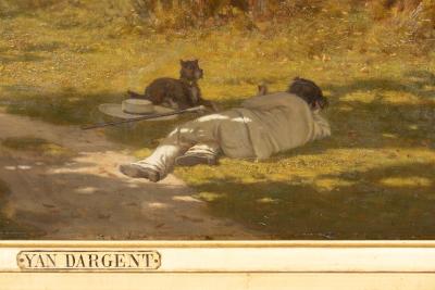 Jean Edouard Dargent Large Oil On Canvas Painting Of A Man With His Dog