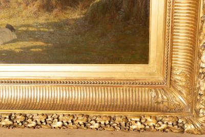 Jean Edouard Dargent Large Oil On Canvas Painting Of A Man With His Dog