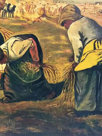 Jean Francois Millet Monumental Signed Painting after Jean Francois Millet The Gleaners