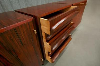 Jean Gillon Brazilian Modern Credenza in Hardwood Brass finish Jean Gillon 1960s