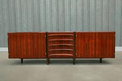 Jean Gillon Brazilian Modern Credenza in Hardwood Brass finish Jean Gillon 1960s