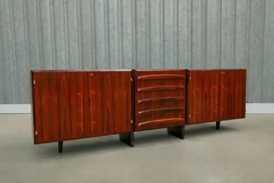 Jean Gillon Brazilian Modern Credenza in Hardwood Brass finish Jean Gillon 1960s