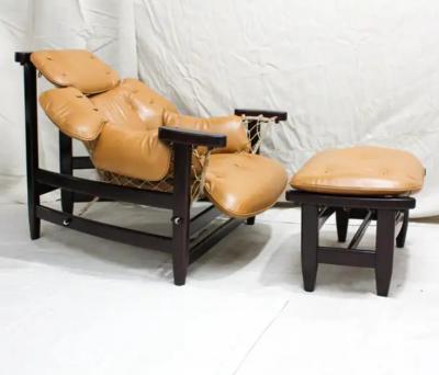 Jean Gillon Brazilian Modern Jangada Armchair Stool in Hardwood Leather Jean Gillon
