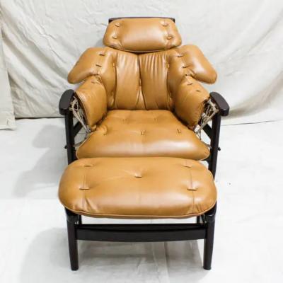 Jean Gillon Brazilian Modern Jangada Armchair Stool in Hardwood Leather Jean Gillon