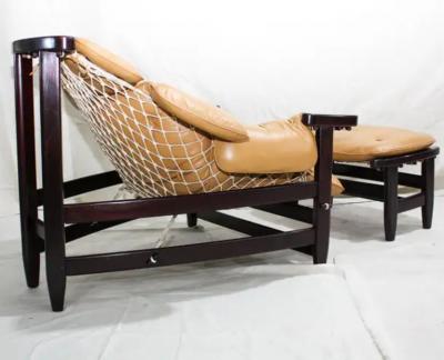 Jean Gillon Brazilian Modern Jangada Armchair Stool in Hardwood Leather Jean Gillon