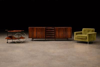 Jean Gillon Brazilian Modern Rosewood Credenza with Brass Details by Jean Gillon