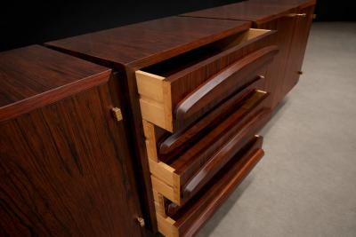 Jean Gillon Brazilian Modern Rosewood Credenza with Brass Details by Jean Gillon