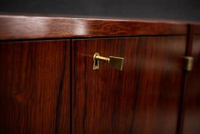 Jean Gillon Brazilian Modern Rosewood Credenza with Brass Details by Jean Gillon