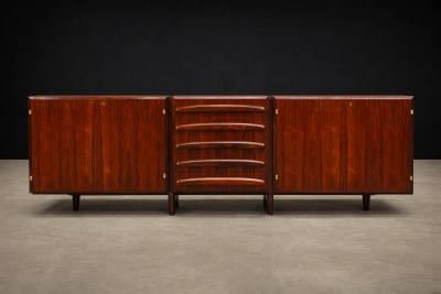 Jean Gillon Brazilian Modern Rosewood Credenza with Brass Details by Jean Gillon