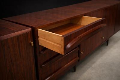 Jean Gillon Brazilian Modern Rosewood Credenza with Brass Details by Jean Gillon