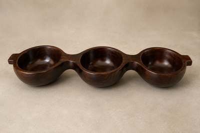 Jean Gillon Decorative Tray with Three Compartments in Brazilian Rosewood by Jean Gillon