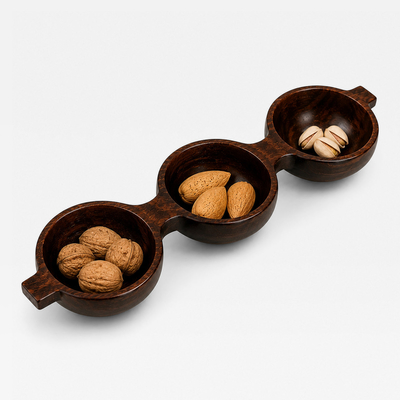 Jean Gillon Decorative Tray with Three Compartments in Brazilian Rosewood by Jean Gillon