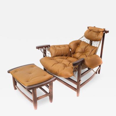 Jean Gillon Jangada Brazilian modern armchair and ottoman in Rosewood and leather
