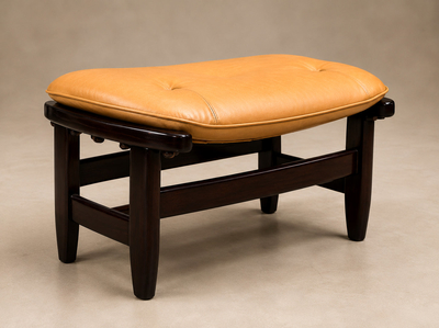 Jean Gillon Jangada Lounge Chair with Ottoman in Brazilian Wood Leather by Jean Gillon