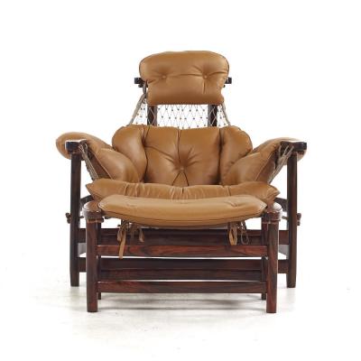 Jean Gillon Jean Gillon Jangada Brazilian Rosewood Leather Lounge Chair with Ottoman