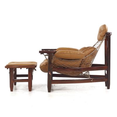 Jean Gillon Jean Gillon Jangada Brazilian Rosewood Leather Lounge Chair with Ottoman