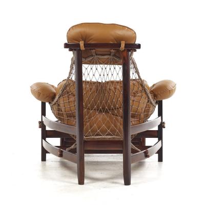 Jean Gillon Jean Gillon Jangada Brazilian Rosewood Leather Lounge Chair with Ottoman
