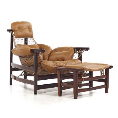 Jean Gillon Jean Gillon Jangada Brazilian Rosewood Leather Lounge Chair with Ottoman