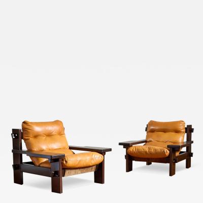 Jean Gillon Jean Gillon Leather Paddle Arm Chairs