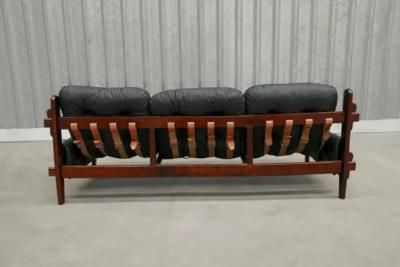 Jean Gillon Mid Century Modern Sofa in Hardwood Leather by Jean Gillon 1970 Brazil
