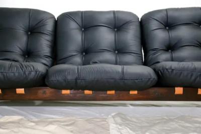 Jean Gillon Mid Century Modern Sofa in Hardwood Leather by Jean Gillon 1970 Brazil
