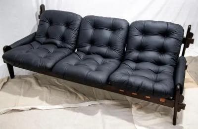 Jean Gillon Mid Century Modern Sofa in Hardwood Leather by Jean Gillon 1970 Brazil