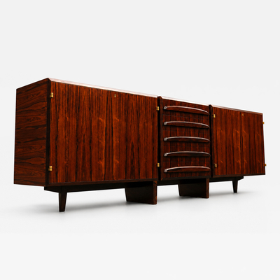 Jean Gillon Rosewood Credenza with Sculptural Drawers Brazil 1960s