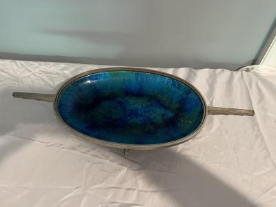 Jean Goulden FRENCH ART DECO NICKELED BRONZE AND CERAMIC TAZZA IN THE MANNER OF JEAN GOULDEN