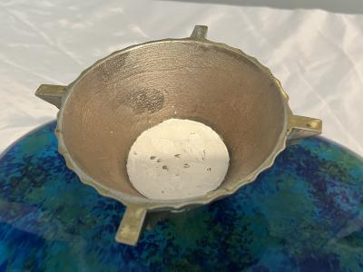 Jean Goulden FRENCH ART DECO NICKELED BRONZE AND CERAMIC TAZZA IN THE MANNER OF JEAN GOULDEN