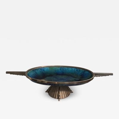 Jean Goulden FRENCH ART DECO NICKELED BRONZE AND CERAMIC TAZZA IN THE MANNER OF JEAN GOULDEN