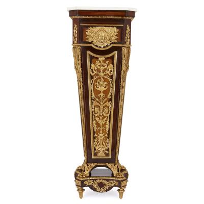 Jean Henri Riesener Near pair of gilt bronze and marble mounted mahogany pedestals after Riesener