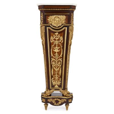 Jean Henri Riesener Near pair of gilt bronze and marble mounted mahogany pedestals after Riesener