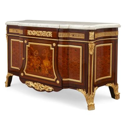 Jean Henri Riesener Very fine Louis XVI style ormolu mounted marquetry commode