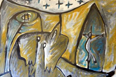 Jean Jacques Blot Framed Gouache on Paper by Jean Jacques Blot