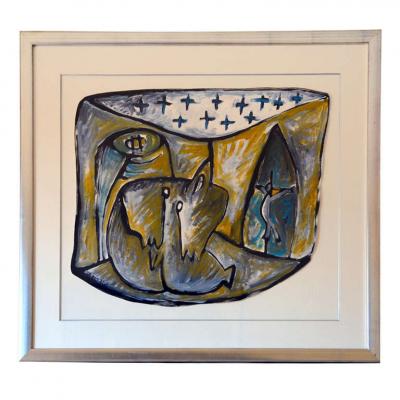 Jean Jacques Blot Framed Gouache on Paper by Jean Jacques Blot